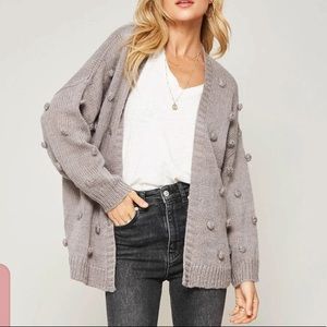 Promesa Gray 3D Pom Pom Polka Dot Gray Cardigan